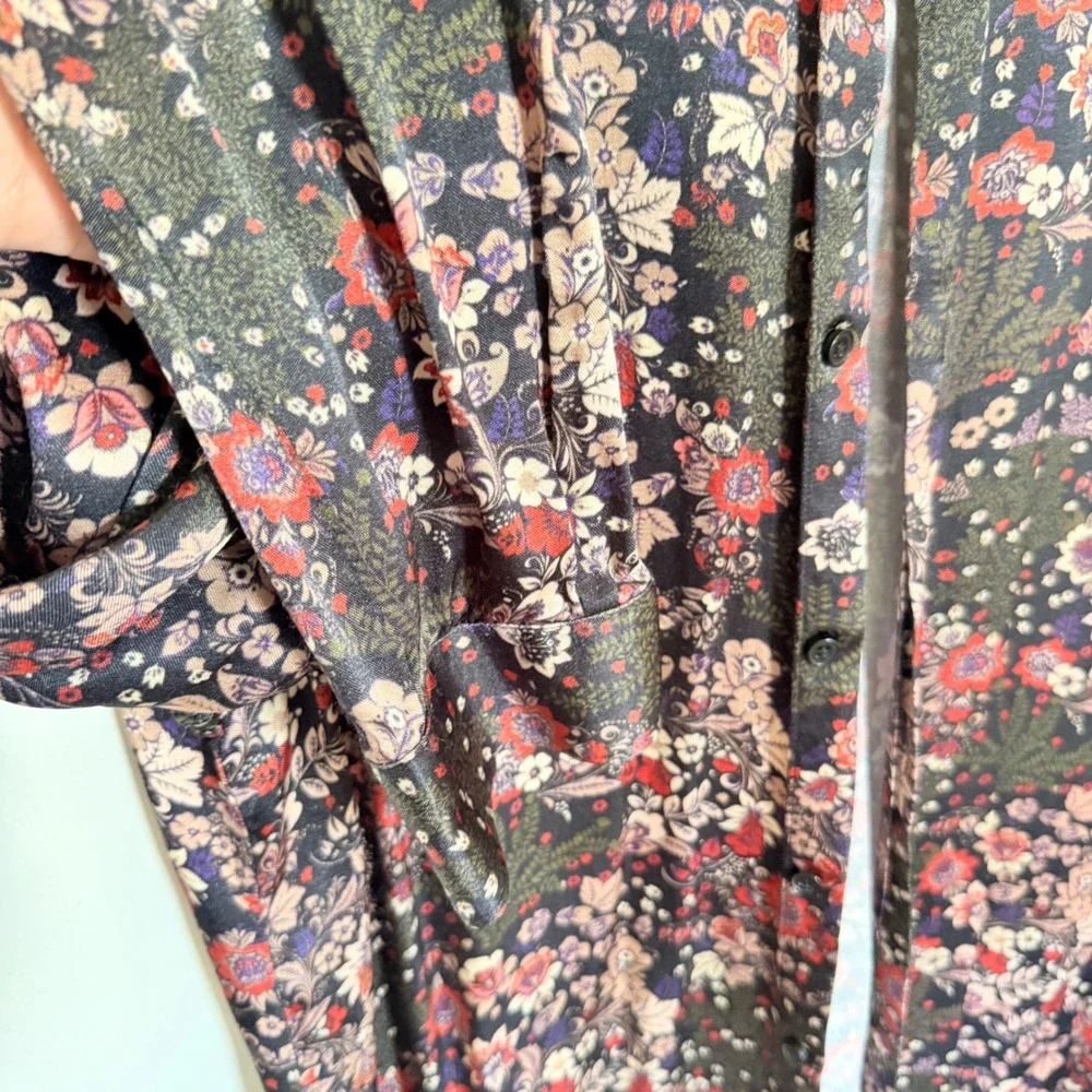 Zara Man Floral Viscose Satin Button‎ Down Shirt Relaxed Fit Long Sleeve Medium